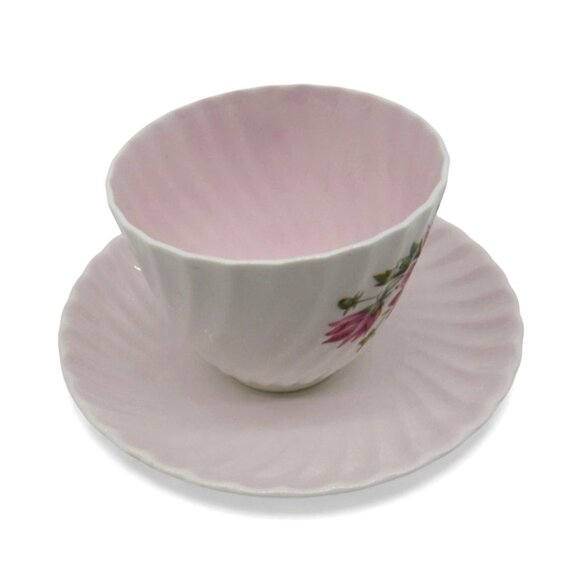 ADDERLEY H12591 Pink Floral Teacup & Saucer Bone China Gold Trim England Vintage - Picture 6 of 11